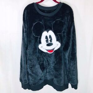 Disney Mickey Mouse Black Fleece Pullover Crew Neck Sweatshirt Adult Size XXL